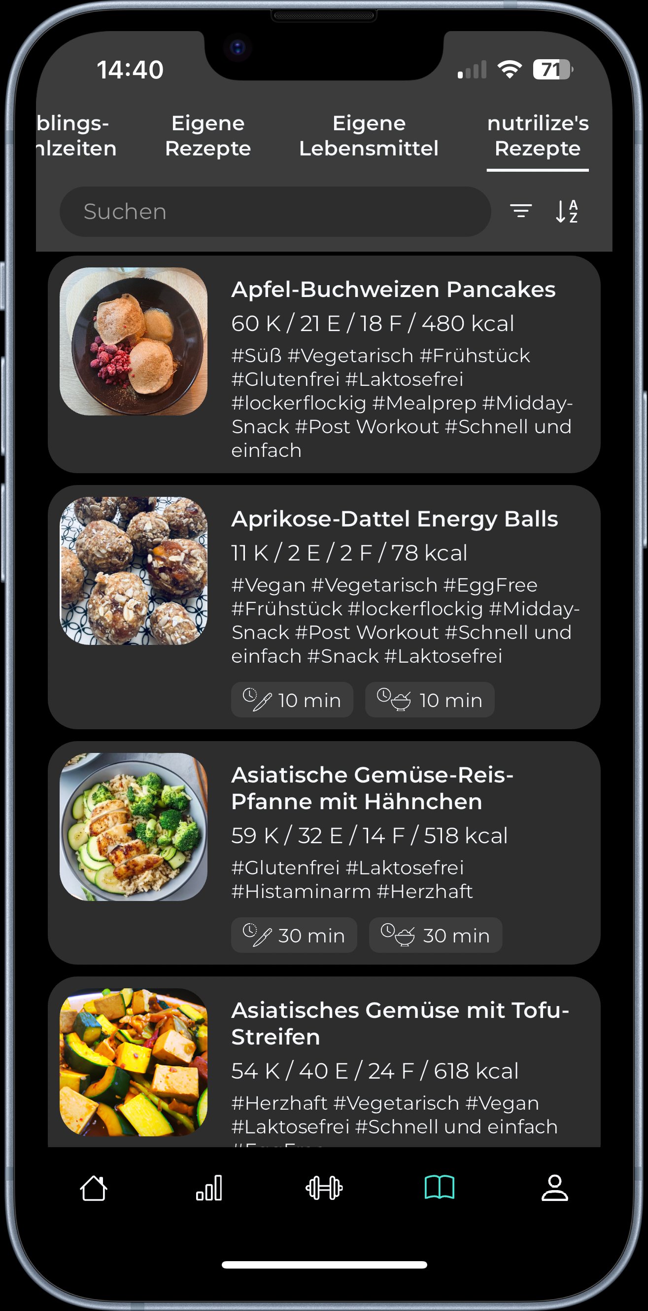 Rezepte in der App